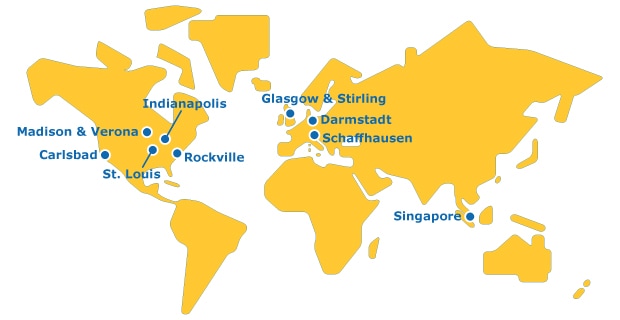 world map showing global network used to deliver CDMO services