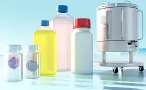 <p>Make Safer AAV Gene Therapies: The Analytics You Need to Boost Quality, Cut Risk, and Improve Efficacy</p>
Assortment of lab bottles, vials with viral vector illustrations, and a stainless-steel bioreactor on a light blue background, symbolizing AAV bioprocessing.