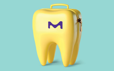 Dental Raw Materials Provider Vibrant yellow case shaped like a tooth represents Merck as a custom and bulk services provider to advance dental care.