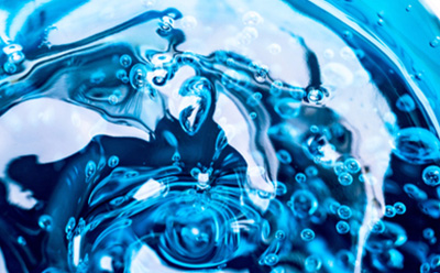 Hydrophilic polymers Blue hydrophilic polymer gel with bubbles used in opthalmic applications.