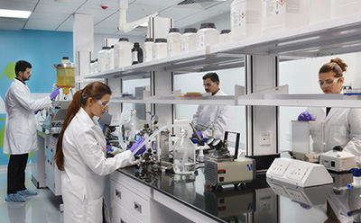 Laboratory workers at the bench performing experiments to represent Merck's Research and Development Laboratory workers at the bench performing experiments to represent Merck's Research and Development