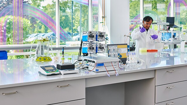 <p>A Single-use, Scale down, Predictive Solution for Intensified Perfusion Development</p>
Scientist at a lab table
