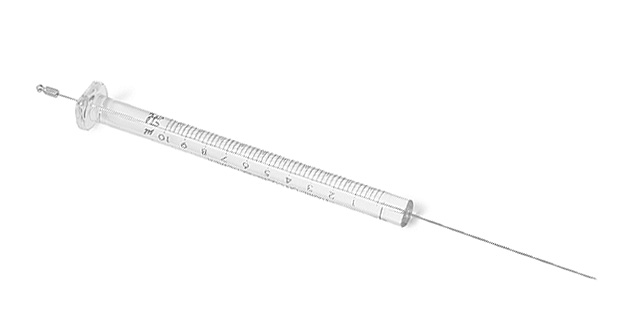 Autosampler Syringewith Plunger Autosampler syringe with a plunger fitted to a glass barrel used for liquid samples.