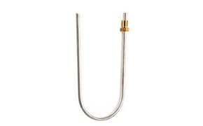 Purge & Trap A U-shaped metal tube with a brass fitting on one end, isolated against a white background. The tube’s shiny surface suggests it may be made of stainless steel or a similar corrosion-resistant material. This component is typically used in machinery or equipment that requires secure, leak-proof connections.