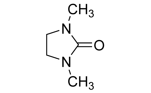 A chemical structure diagram of 1,3-Dimethyl-2-imidazolidinone, showcasing a five-membered ring containing two nitrogen atoms and two methyl groups attached to the imidazolidinone structure.