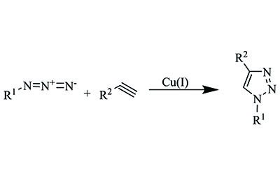Click Chemistry Reaction Scheme This example of click chemistry scheme shows the Copper(I)-catalyzed Azide-Alkyne Cycloaddition (CuAAC)of alkynes to azides to form 1,4-disubsituted-1,2,3-triazole