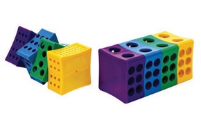 Rota-Rack Tube Racks from Heathrow Scientific Product photos of tube racks in yellow, green, blue, and purple
