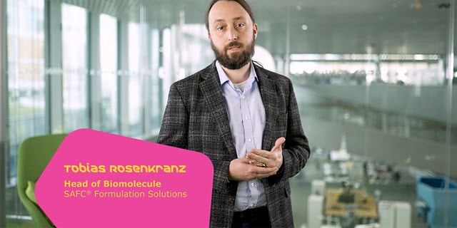 Tobias Rosenkranz, Head of Biomolecule SAFC Formulation Solutions, in a lab setting. 