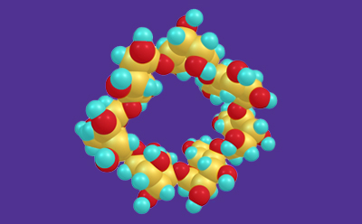 Colorful cyclodextrin molecule in ring shape on purple background