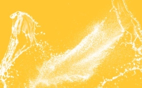 Meglumine EMPROVE® 黄色背景前的粉末和液体喷雾。