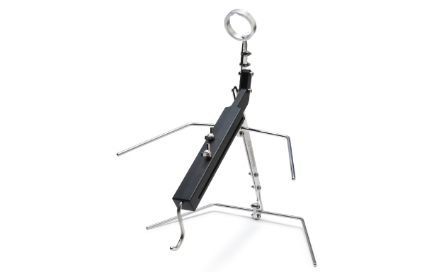 A metal and plastic bag rack with multiple metal hangers, intended to hold NovaSeptum® GO sampling units when loading or unloading. 
