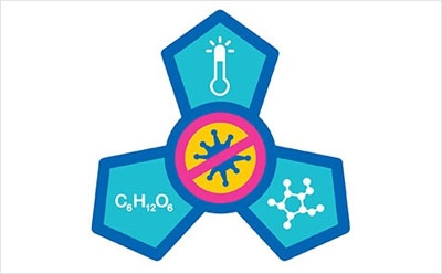 Virus Inactivation Icon representing High Temperature Short Time (HTST) pasteurization of glucose for viral risk mitigation