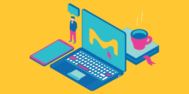 Laptop with Smartphone, Notebook and a Coffee Cup