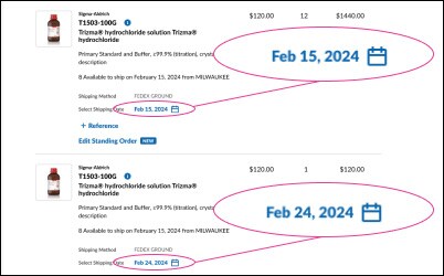 Creating a standing order cart The checkout view after a standing order has been created.