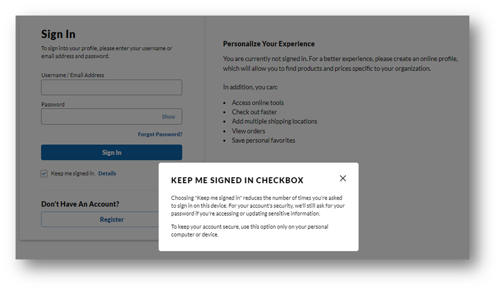 Persistent Log In Keep Signed In Checkbox Keep me signed in checkbox information full screen