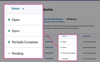 Quote Status Enhanced view of quote statuses on the quote list page
