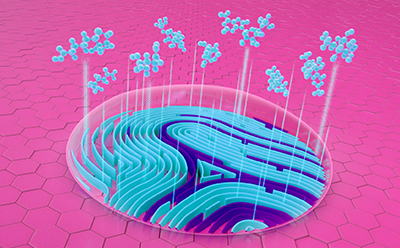 Molecules emerging from a fingerprint on pink background