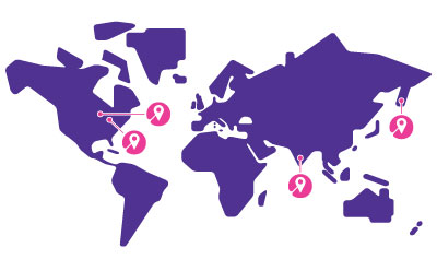 Worldmap with manufacturing sites pointed out