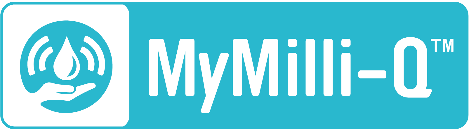 MyMilli-Q 数字化服务贴纸上是一只手托着一滴水，水滴正发出 wifi 信号