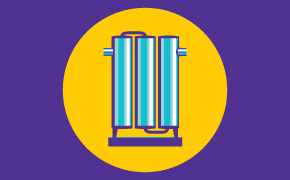Illustration of disinfection unit treating water with chemical or UV processes to inactivate pathogens