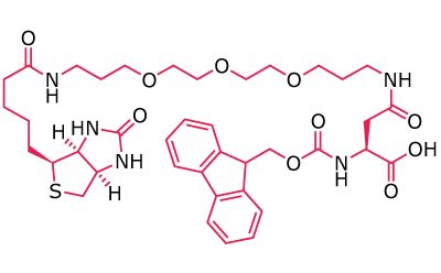 Chemical structure of a biotinylated PEG linker designed to improve solubility and labeling flexibility.
