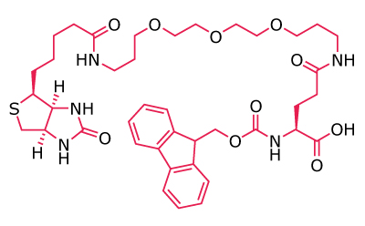 Chemical structure of a biotin‑PEG conjugate with terminal functional groups for bioconjugation.
