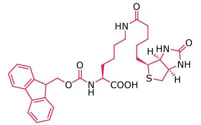 Chemical structure of a biotin‑based linker conjugated to a reactive functional group for biomolecule labeling.