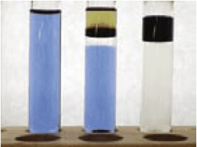 Three test tubes showing the extraction of copper. Three test tubes showing the extraction of copper.