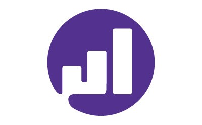 A white bar chart with a vertical line on a purple circular background, representing data analysis or statistical information.
