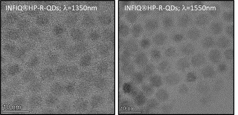 TEM images of lead sulfide quantum dots (PbS QDs) highlighting the uniformity and crystallinity that yields their excellent infrared photosensitivity in photodetectors