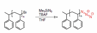 Polystyrene prepared by ATRP contains a bromide end group which can be readily substituted for an azide.