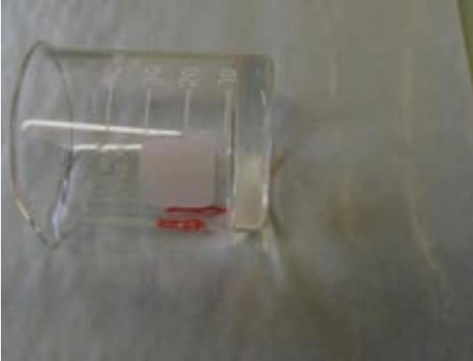 Beaker containing melting gel before heating on its side Beaker containing melting gel before heating on its side
