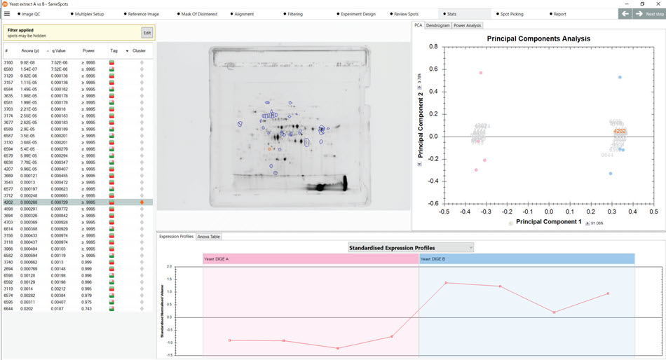 Principal component analysis suggests strong correlation between proteins that were upregulated in the Yeast B vs the Yeast A strain.