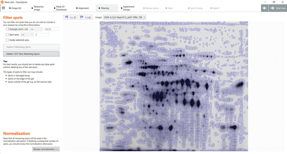 Numerous spots detected by the SameSpots software with only minimal manual operations necessary.