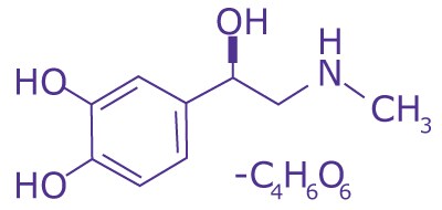 Structure of adrenaline or 324900 L-(-)-Epinephrine-(+)-bitartrate/1-(3,4-Dihydroxyphenyl)-2-(methylamino) ethanol, Adrenaline Bitartrate.
