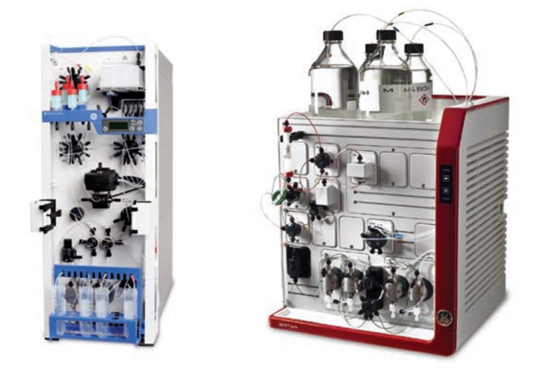 AKTAxpress single (left) and AKTA pure chromatography systems. AKTAxpress single (left) and AKTA pure chromatography systems.