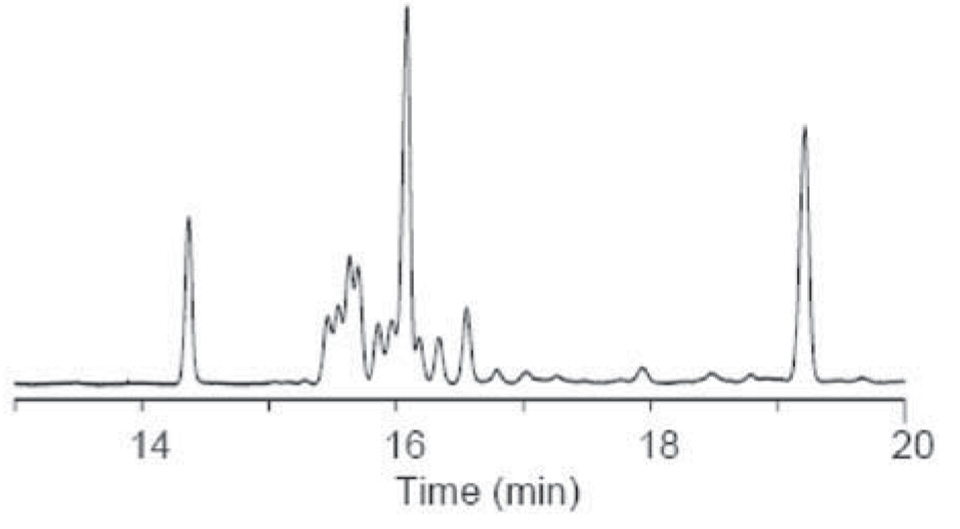 C18:1 Cis/Trans Isomers on the SP-2560, 75 m x 0.18 mm I.D. x 0.14 μm df Graph of C18:1 Cis/Trans Isomers on the SP-2560, 75 m x 0.18 mm I.D. x 0.14 μM df.