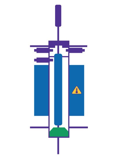 Gas chromatography injector assembly Gas chromatography injector with ferrules and column connection showing sample introduction into the system