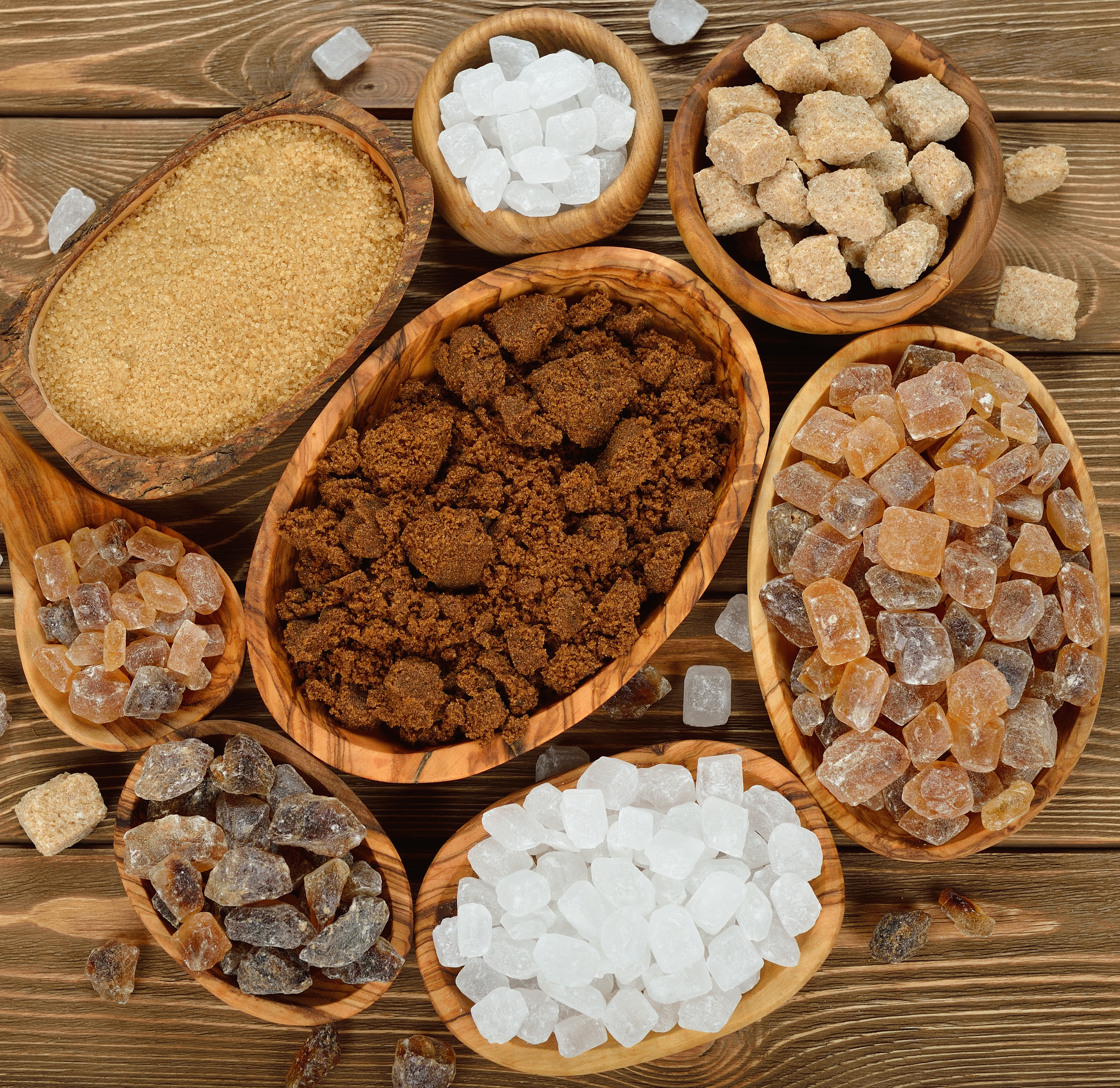188527301 different types of Sugars, including, brown, white in various sizes.