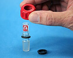 The threaded plastic nut secures the joint without the use of clamps. The threaded plastic nut secures the joint without the use of clamps.