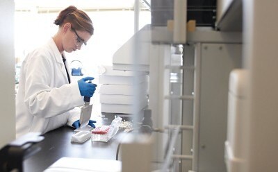 Purple glove and pipette