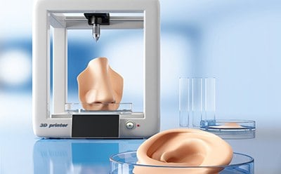 通过3D生物打印构建的组织工程人耳和鼻子图示