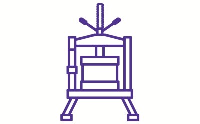 Efficient downstream processing: a purple line drawing of a traditional letterpress printing machine on a white background. Efficient downstream processing: a purple line drawing of a traditional letterpress printing machine on a white background.