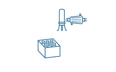 Final Sterile Filtration & Filling is the last step in the product process and consists of three elements, gas filters, barrier filters, and test tubes. 