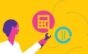 Illustration displaying calculators and mathematical equations, symbolizing the utility of calculators and apps for scientific research.