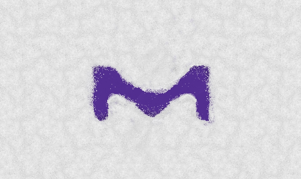 A purple letter M on a white background.