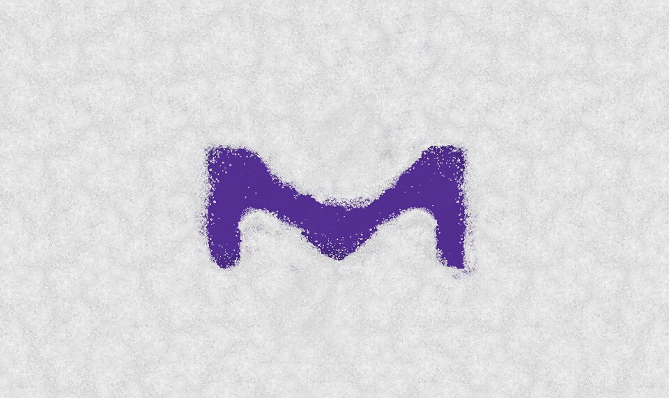 A purple letter M on a white background.