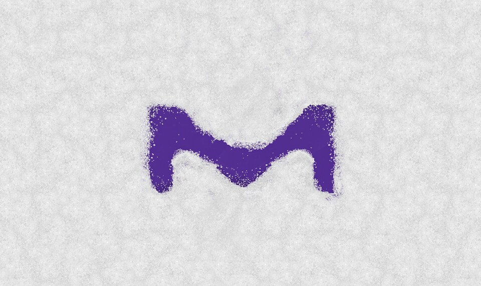 A purple letter M on a white background.