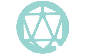 A circular icon displaying a geometric shape with interconnected lines, representing collaboration or networking in a scientific or technological context.