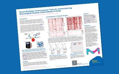 Screenshot of poster detailing the use of the MILLIPLEX® Human Neurodegenerative Autoantibody Panel to profile 25 autoantibodies in research samples.